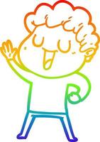 rainbow gradient line drawing waving cartoon man vector