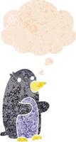 cartoon penguin and thought bubble in retro textured style vector