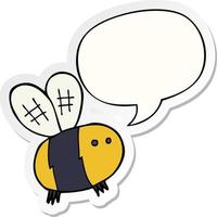 cartoon bee and speech bubble sticker vector