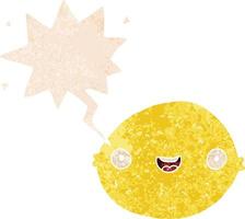 cartoon lemon and speech bubble in retro textured style vector