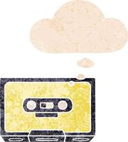 cartoon old cassette tape and thought bubble in retro textured style vector