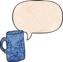 cartoon mug and speech bubble in retro texture style vector