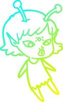 cold gradient line drawing pretty cartoon alien girl vector