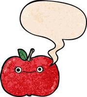 cute cartoon apple and speech bubble in retro texture style vector