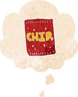 cartoon packet of chips and thought bubble in retro textured style vector