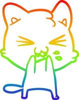 rainbow gradient line drawing cartoon cat hissing vector