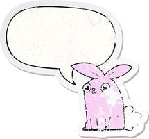 cartoon bunny rabbit and speech bubble distressed sticker vector