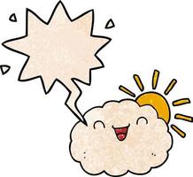 happy cartoon cloud and speech bubble in retro texture style vector