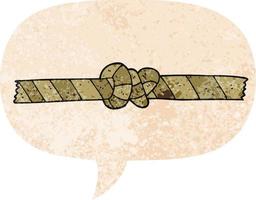 cartoon knotted rope and speech bubble in retro textured style vector