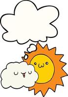cartoon sun and cloud and thought bubble vector