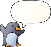 cartoon excited penguin and speech bubble in smooth gradient style vector