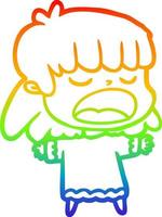 rainbow gradient line drawing cartoon woman talking loudly vector