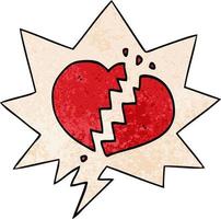 cartoon broken heart and speech bubble in retro texture style vector