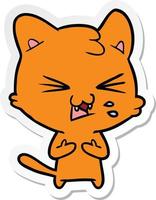 sticker of a cartoon hissing cat vector