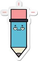 sticker of a cute cartoon pencil vector