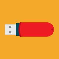 USB flash drive vector flat icon electronic. Data memory computer connect. Red portable storage gadget hardware PC