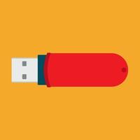 USB flash drive vector flat icon electronic. Data memory computer connect. Red portable storage gadget hardware PC