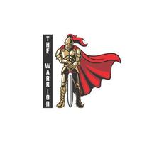 warrior knight mascot template. golden armored medieval templar vector graphic illustration.