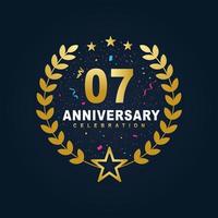 07 Anniversary celebration design, luxurious golden color 07 years Anniversary design. vector