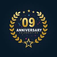 09 Anniversary celebration design, luxurious golden color 09 years Anniversary design. vector