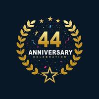 Diseño de celebración de 44 años, lujoso diseño de aniversario de 44 años en color dorado. vector