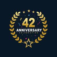 Diseño de celebración de 42 años, lujoso diseño de aniversario de color dorado de 42 años. vector