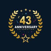 Diseño de celebración de 43 años, lujoso diseño de aniversario de 43 años en color dorado. vector