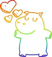 rainbow gradient line drawing cartoon hippo in love vector