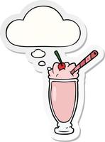 cartoon milkshake and thought bubble as a printed sticker vector