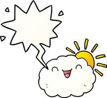happy cartoon cloud and speech bubble in smooth gradient style vector