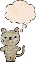 cartoon cat and thought bubble in grunge texture pattern style vector