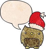 cute christmas owl and speech bubble in retro texture style vector