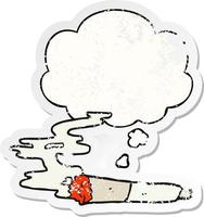 cartoon cigarette and thought bubble as a distressed worn sticker vector