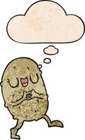 cartoon happy potato and thought bubble in grunge texture pattern style vector