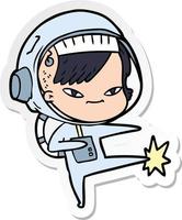 sticker of a cartoon astronaut woman vector