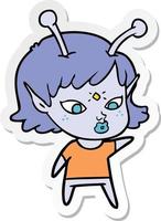 sticker of a pretty cartoon alien girl vector