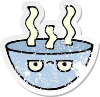 distressed sticker of a cute cartoon bowl of hot soup vector