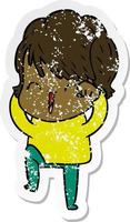 distressed sticker of a cartoon laughing woman vector