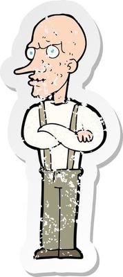retro distressed sticker of a cartoon mean old man