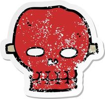 retro distressed sticker of a cartoon spooky skull mask vector