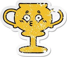 distressed sticker of a cute cartoon trophy vector