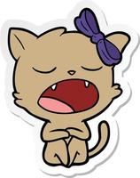 sticker of a cartoon yawning cat vector