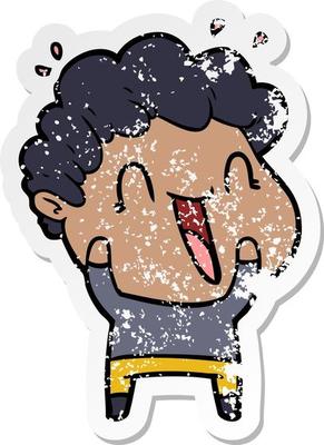 distressed sticker of a cartoon happy man