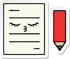 sticker of a cute cartoon test paper vector