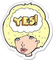 sticker of a cartoon woman thinking yes vector