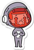 sticker of a cartoon crying astronaut vector