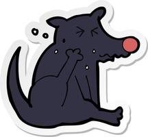 sticker of a cartoon dog scratching vector