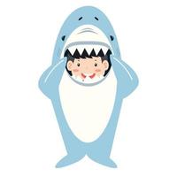 cute kid wearing shark costume vector