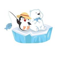 Cartoon polar bear with penguin sit on ice floe vector