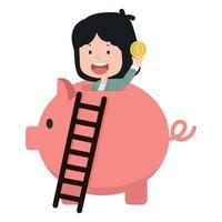 businesswoman putting money in a piggy bank concept vector